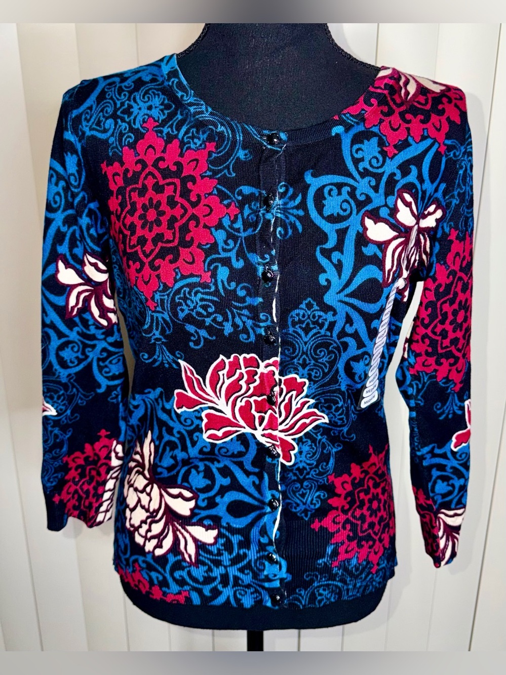 Premise Studio Size M Floral Black Cardigan Seater Top Botton Down Women Stylish